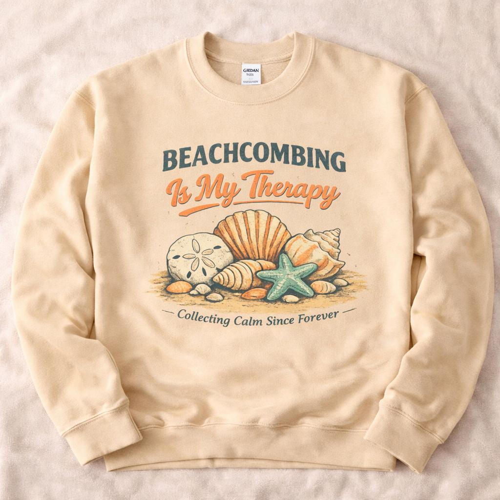 Beachcombing Is My Therapy Sweatshirt | Seashells Starfish Coastal Design