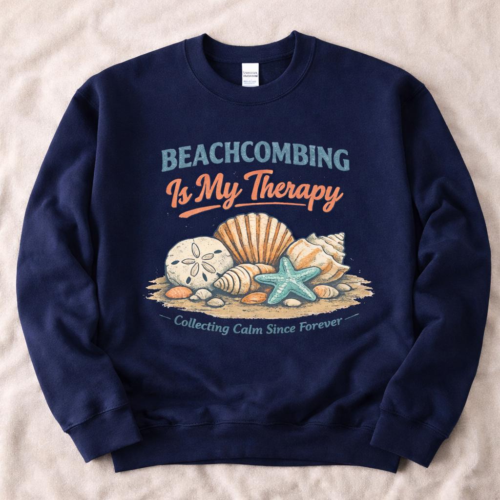 Beachcombing Is My Therapy Sweatshirt | Seashells Starfish Coastal Design