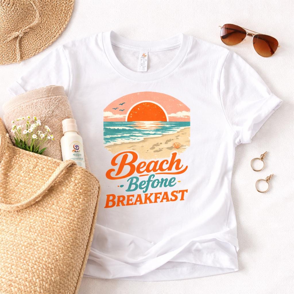 Beach Before Breakfast T-Shirt | Retro Sunset Ocean Graphic