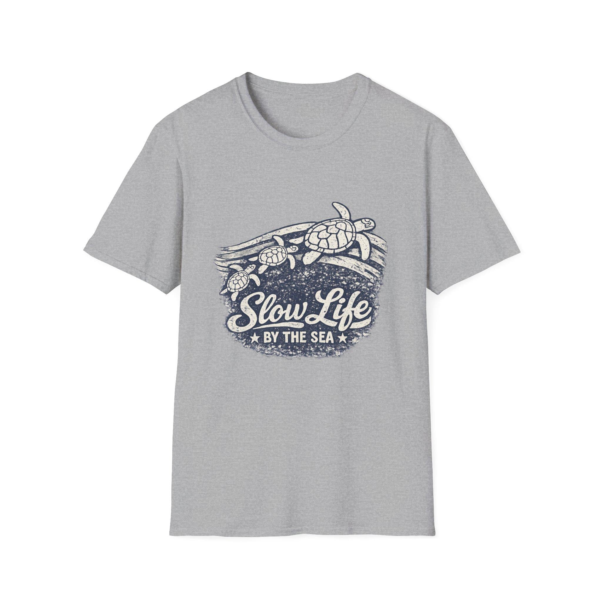 Slow Life by the Sea T-Shirt | Sea Turtle Beach Surf Graphic