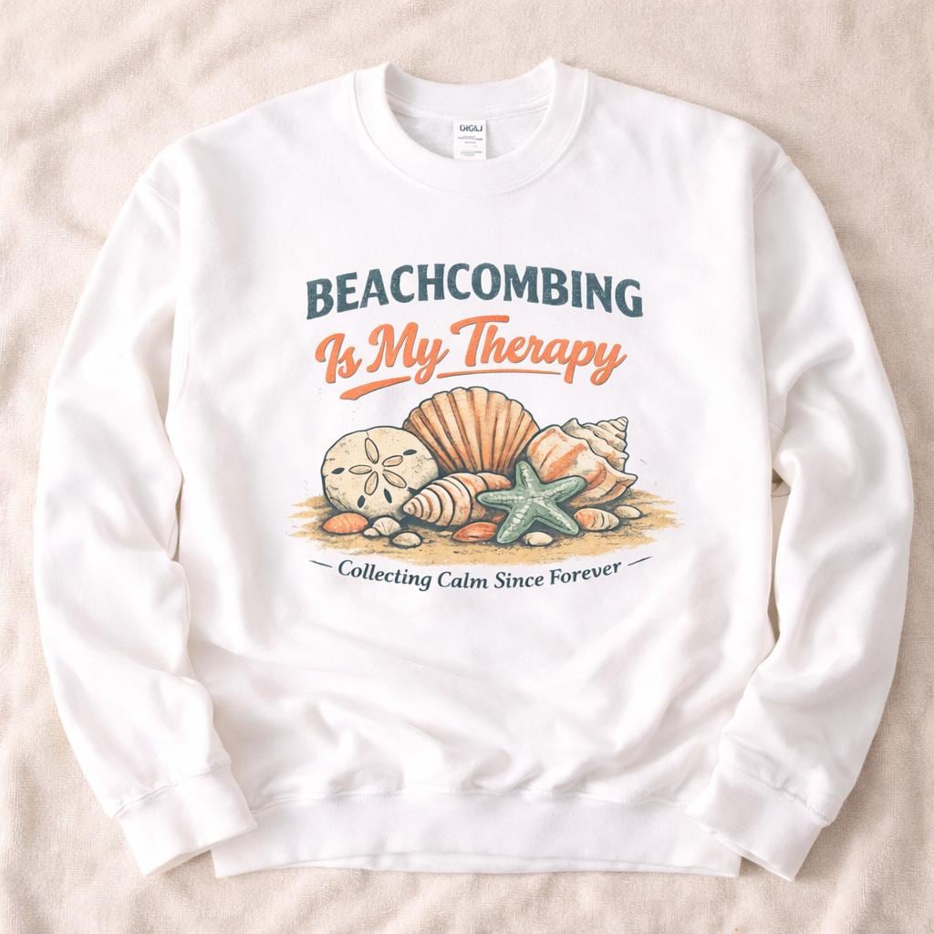 Beachcombing Is My Therapy Sweatshirt | Seashells Starfish Coastal Design