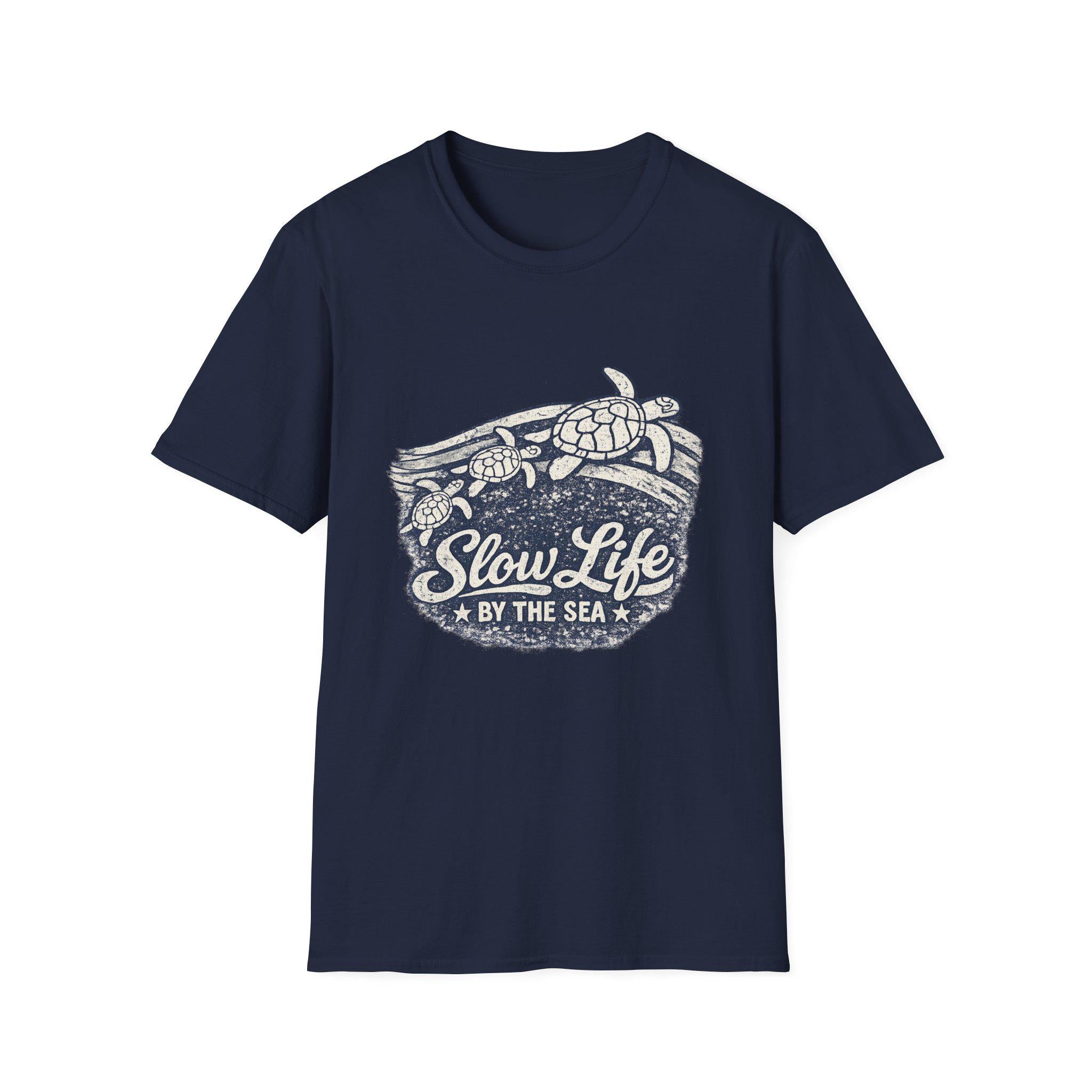 Slow Life by the Sea T-Shirt | Sea Turtle Beach Surf Graphic